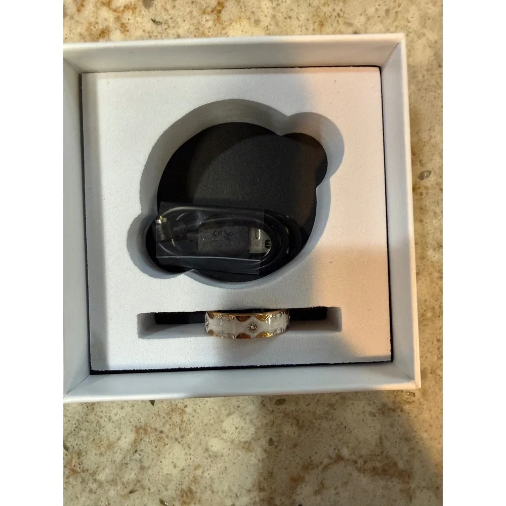 HALO Smart Ring Size 9 Health Tracker White Enamel Gold Filigree with Charger
